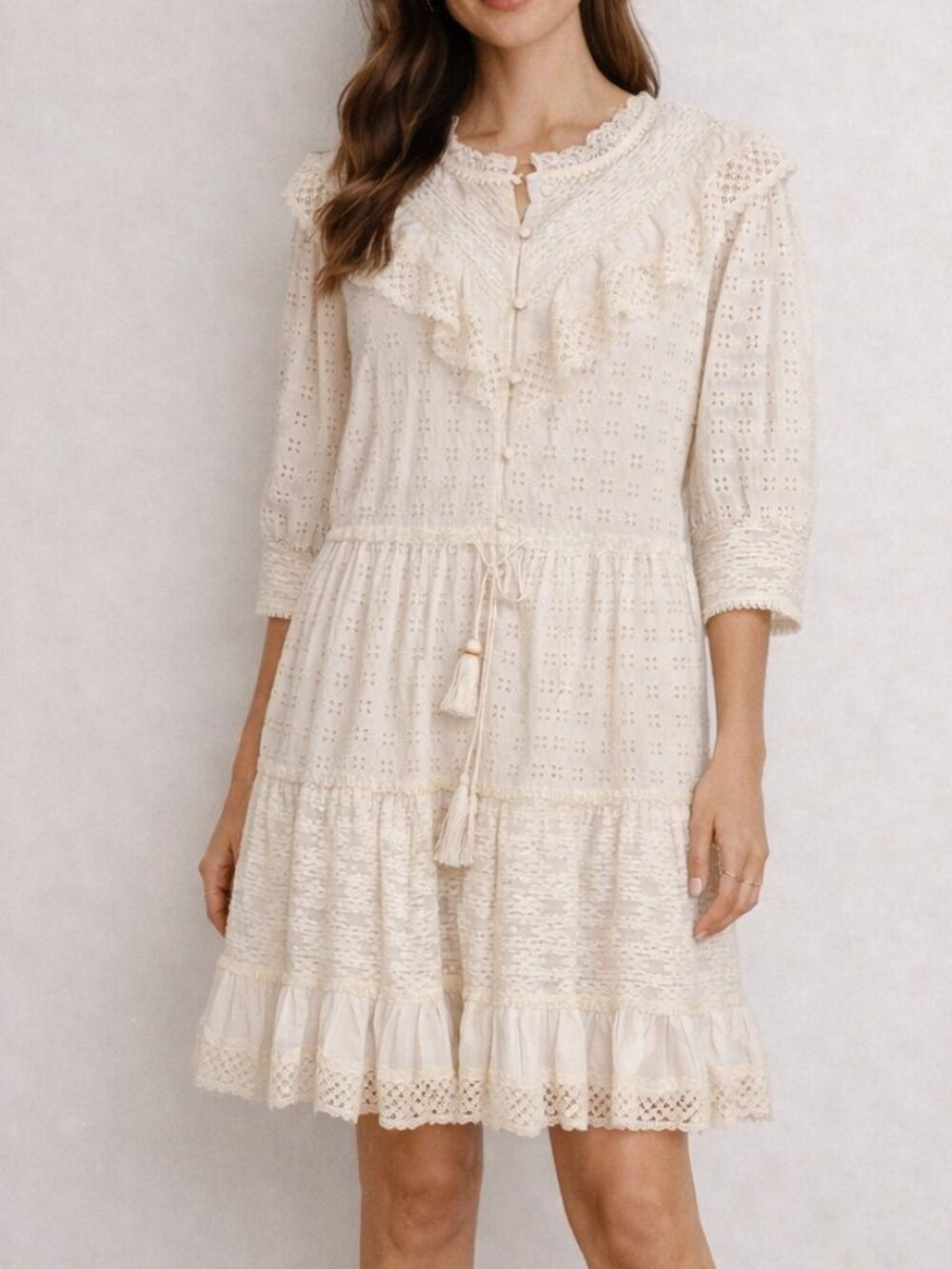 Love Sam Prairie Dress Ivory Cream Lace Eyelet – Size M – New